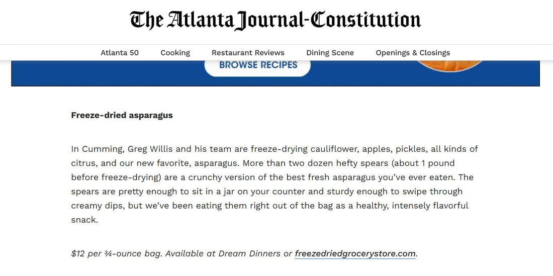 Freeze Dried Grocery Store Gets Recognized in The Atlanta Journal-Constitution